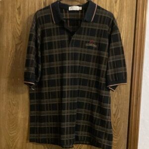 Haley Polo Golf Shirt “Sky Creek Ranch” Logo Embroidered  Navy Gold Plaid Large